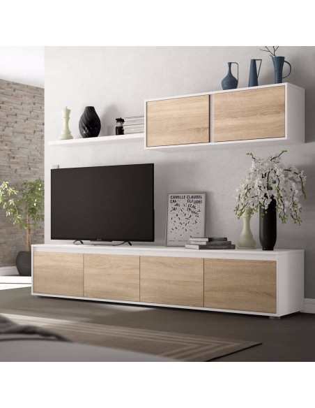 Mueble de TV Alida blanco artik y roble Canadian