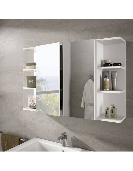 Camerino de baño blanco brillo con espejo y 2 puertas