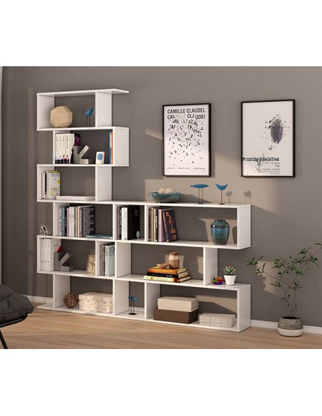 Estantería de pared Athena 6 huecos diseño moderno blanco brillo 80x192x25 cm