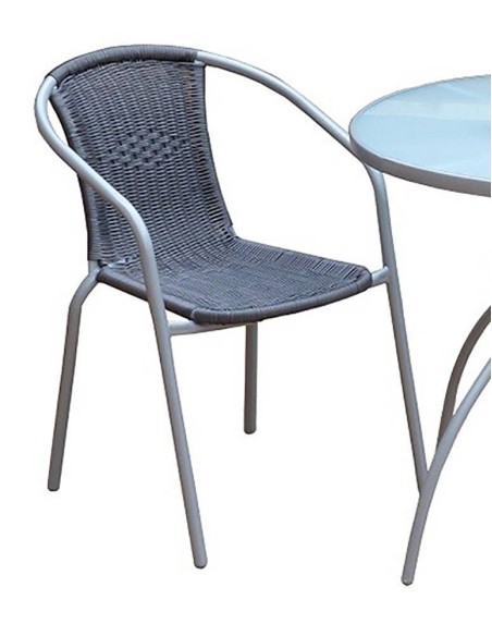 Silla de Jardín Apilable Acero y Wicker Gris Oscuro