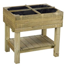 Huerto urbano modelo Paprika de madera con 4 compartimentos y malla geotextil