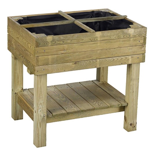 Huerto urbano modelo Paprika de madera con 4 compartimentos y malla geotextil