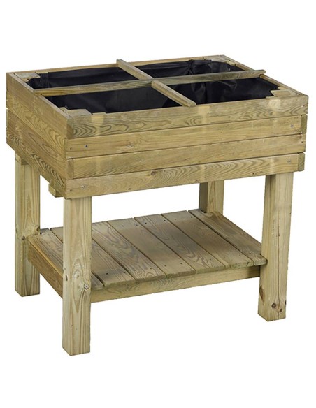 Huerto urbano modelo Paprika de madera con 4 compartimentos y malla geotextil