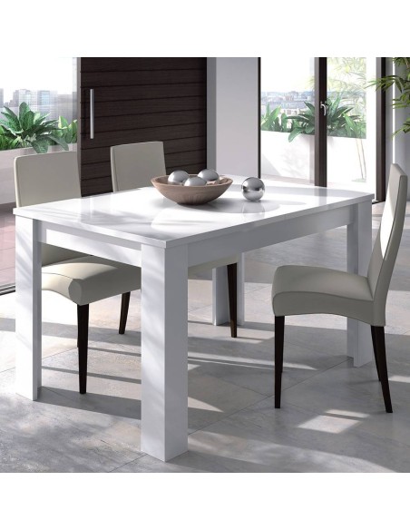 Mesa de Comedor Extensible Blanco Brillo 140–190 cm
