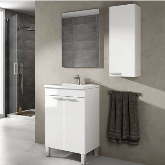 Mueble baño pequeño blanco brillo con lavabo