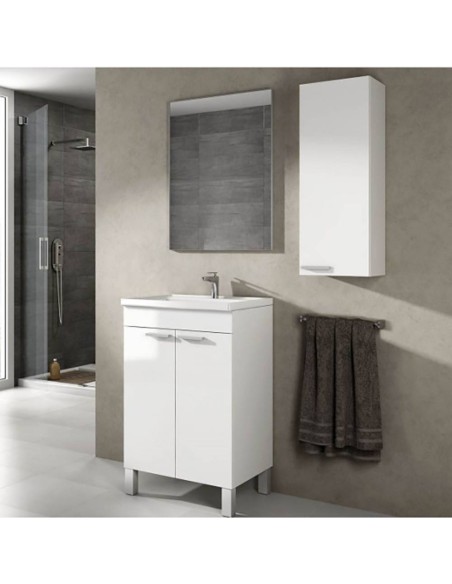 Mueble baño pequeño blanco brillo con lavabo