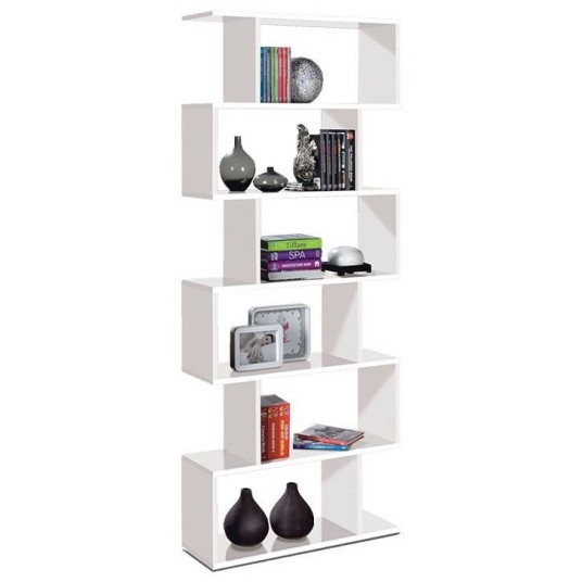Estantería modular de pared Athena con diseño irregular y acabado blanco brillo.