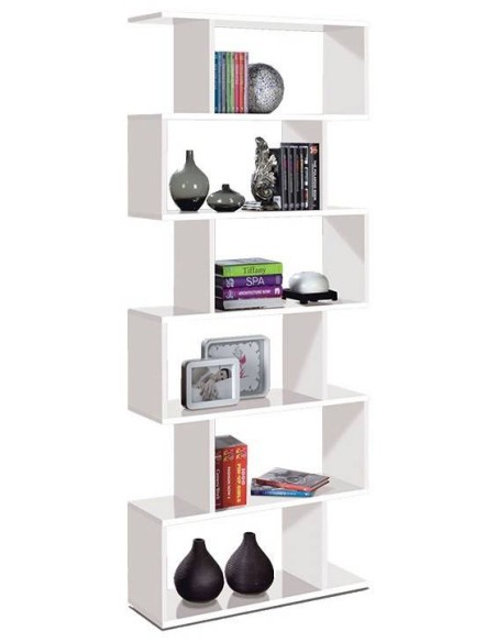 Estantería modular de pared Athena con diseño irregular y acabado blanco brillo.