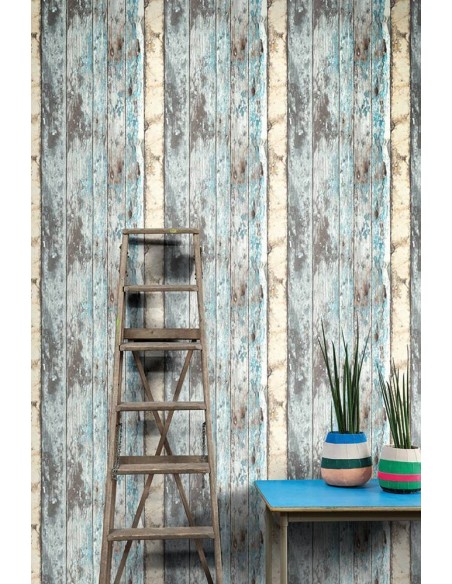 Papel pintado efecto madera envejecida para pared, tono natural 53x1000 cm