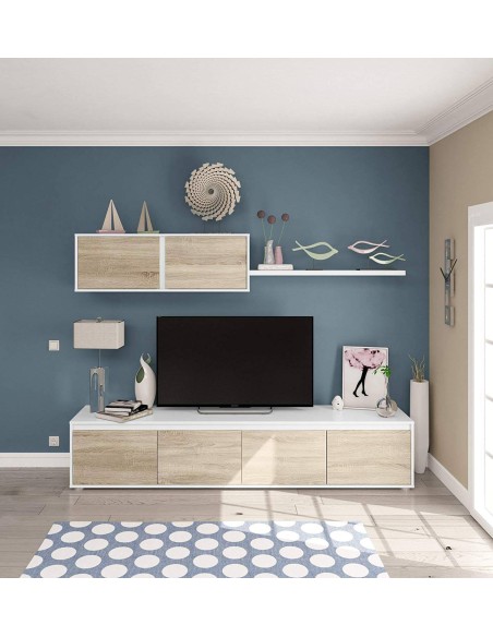 Mueble de TV Alida blanco artik y roble Canadian