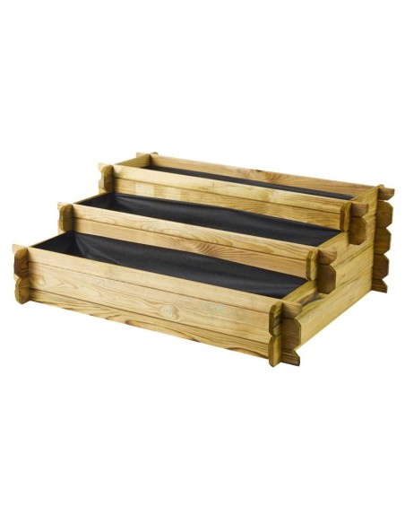 Huerto urbano en escalera Angelic de madera FSC con tres niveles y 217 litros de capacidad.