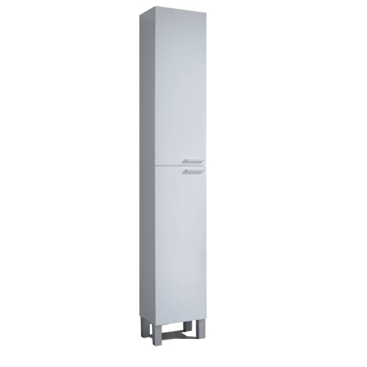 Columna de baño Koncept blanco brillo con 2 puertas y patas cromadas.