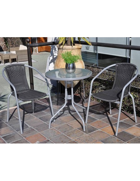 Silla de Jardín Apilable Acero y Wicker Gris Oscuro