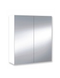 Camerino de baño blanco brillo con espejo de dos puertas.