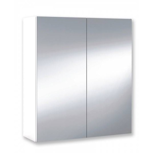 Camerino de baño blanco brillo con espejo de dos puertas.