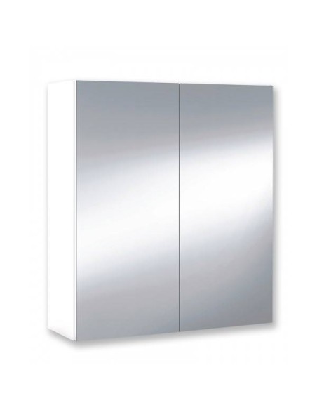 Camerino de baño blanco brillo con espejo de dos puertas.